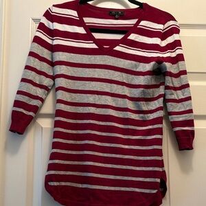 Stylish V-Neck Striped Sweater - Red and Gray